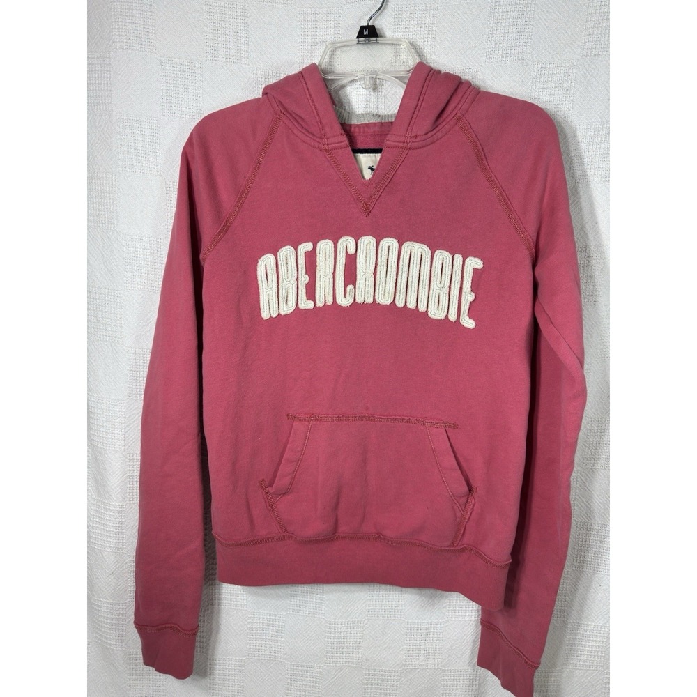 Abercrombie & Fitch Y2K Hoodie Women Pink Embroidered Sweatshirt Fleece Size XL